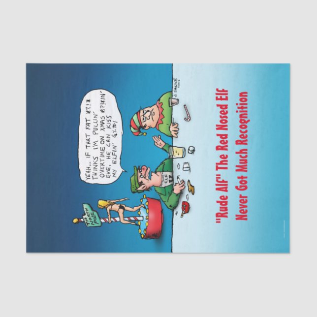 Rude Alf The Red Nosed Elf Funny Xmas Tissue Paper (Front)