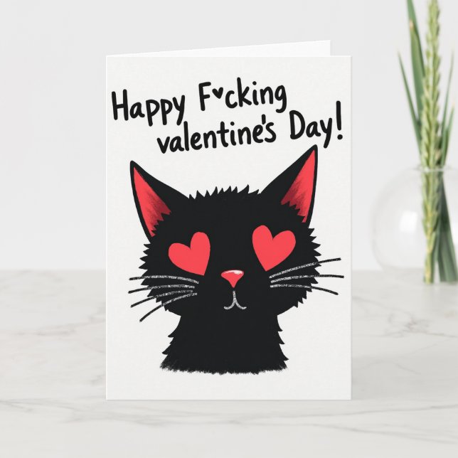 Rude Black Cat Valentine Card (Front)