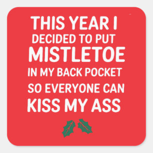 Rude Christmas Funny Noel Hilarious Christmas Tree Square Sticker