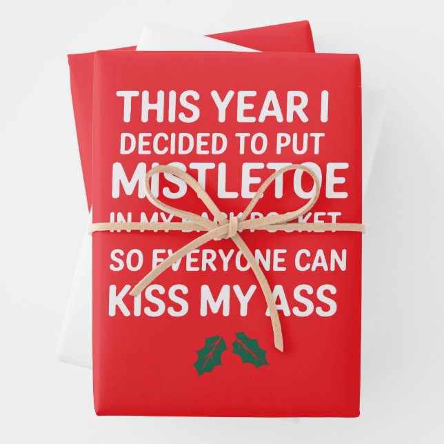 Rude Christmas Funny Noel Hilarious Christmas Tree Wrapping Paper Sheet (In situ)