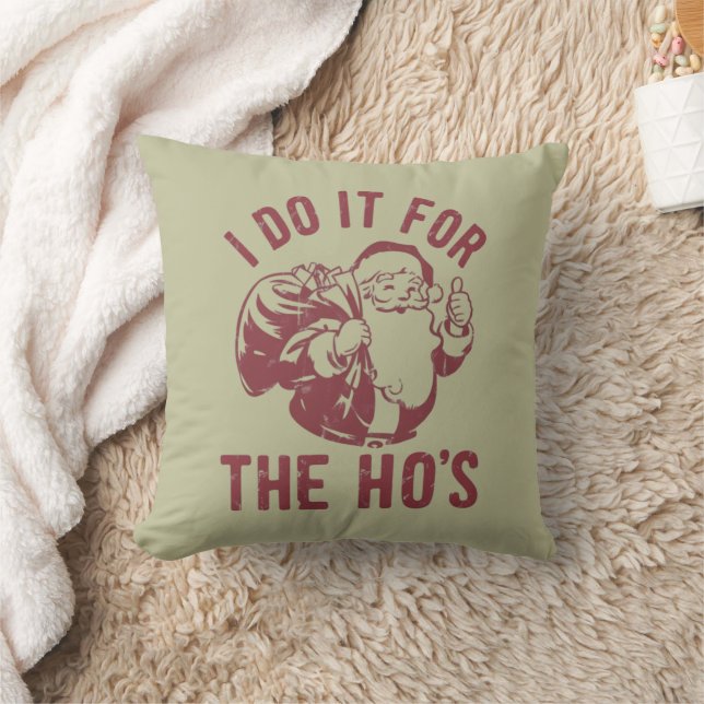 Rude Christmas Santa Face I Do It For The Ho's  Cushion (Blanket)