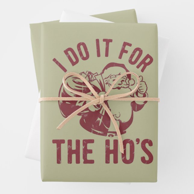 Rude Christmas Santa Face I Do It For The Ho's  Wrapping Paper Sheet (In situ)
