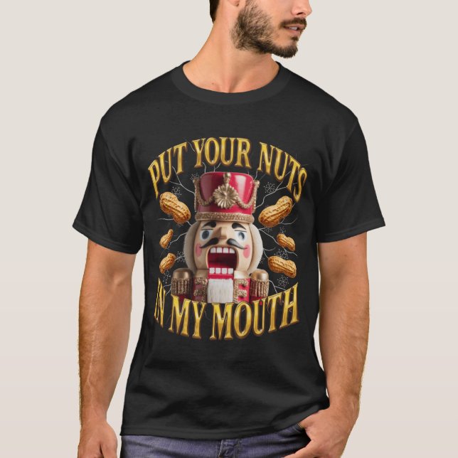 Rude Christmas Seual Innuendo Nutcracker retro ret T-Shirt (Front)