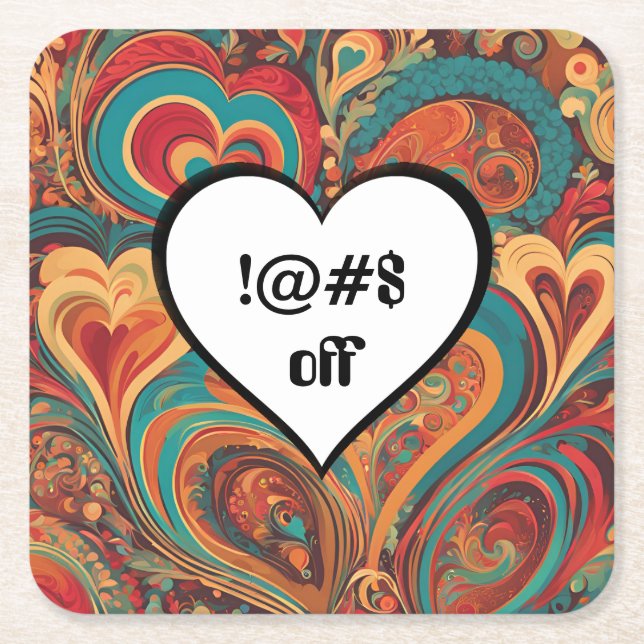 Rude Funny Heart Design !@#$ Square Paper Coaster (Front)