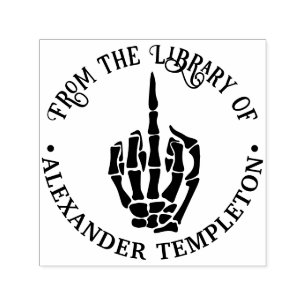 Rude Skeleton Hand Middle Finger Library Book Name Self-inking Stamp