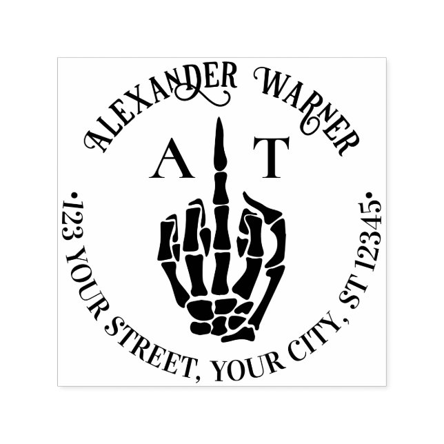 Rude Skeleton Hand Middle Finger Name Init Address Self-inking Stamp (Design)
