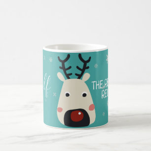 Rudolf the red-nosed reindeer blue with snowflakes coffee mug