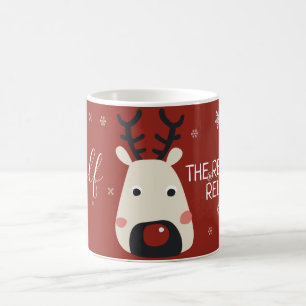 Rudolf the red-nosed reindeer red with snowflakes coffee mug