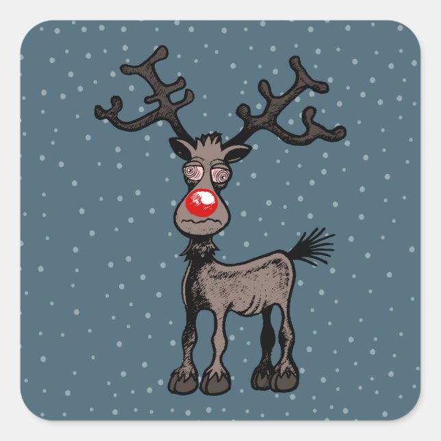 Rudolf the Reindeer has Crazy Eyes Square Sticker (Front)