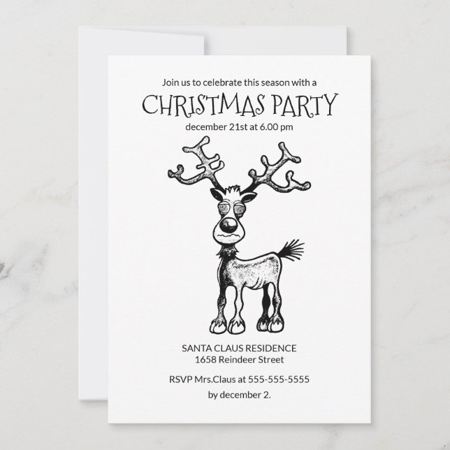 Rudolf the stressed reindeer invitation (Front)