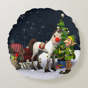 Rudolf's Replacement - Cartoon Horse Round Cushion