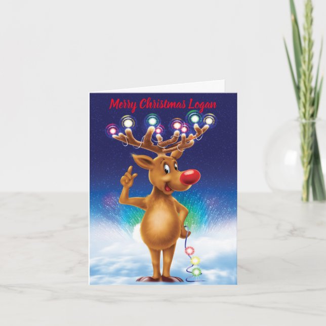 Rudolph and Northern lights custom Christmas card (Front)