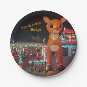 Rudolph at Burgers by the Bridge, Holiday Postcard Paper Plate