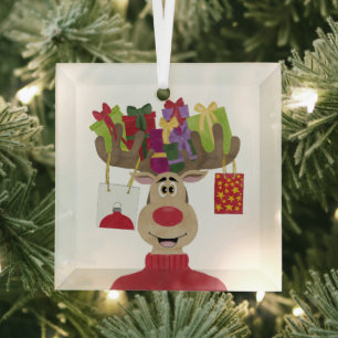 Rudolph Christmas Gifts Reindeer Glass Tree Decoration