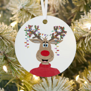 Rudolph Christmas Lights Reindeer Metal Ornament