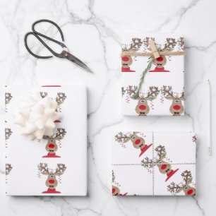 Rudolph Christmas Lights Reindeer Wrapping Paper Sheet