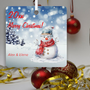 Rudolph Christmas tree snow Metal Square Ornament