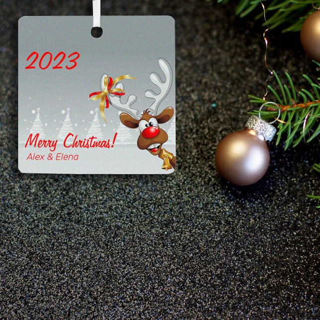 Rudolph Christmas tree snow Metal Square Ornament (Creator Uploaded)