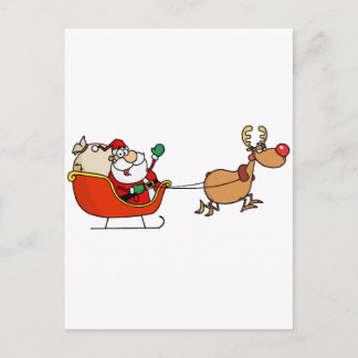 Rudolph Flying Kris Kringle In His Sleigh Postcard