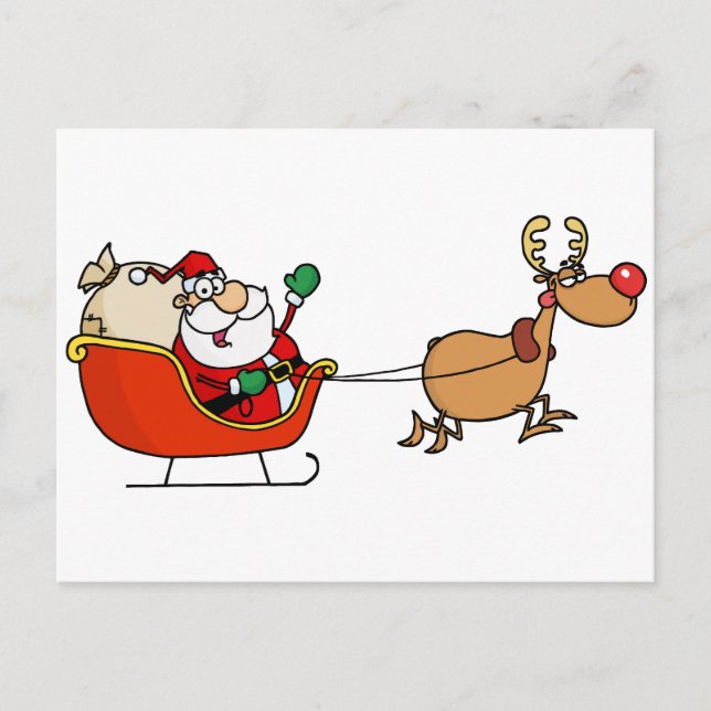 Rudolph Flying Kris Kringle In His Sleigh Postcard (Front)