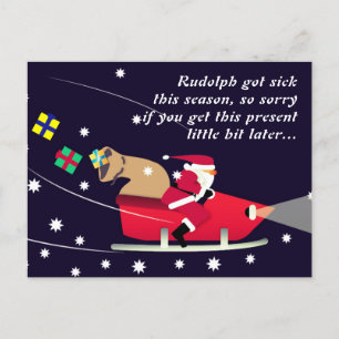 Rudolph got sick this season holiday postcard