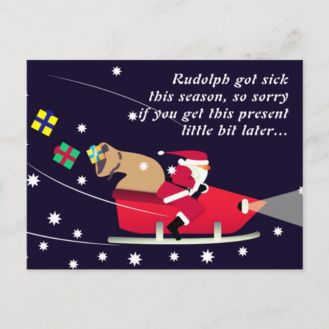Rudolph got sick this season holiday postcard (Front)