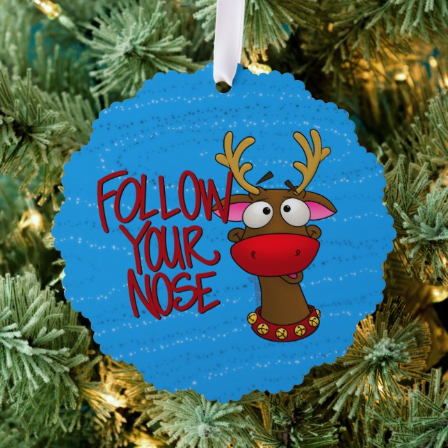 Rudolph Ornament, Follow Your Nose Tree Decoration Card (Insitu (Tree))