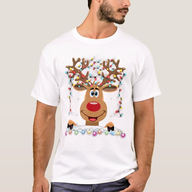 Rudolph Red Nose Reindeer T-Shirt  Santa Christma (Front)