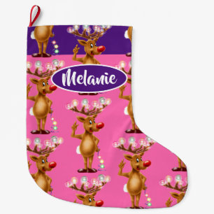Rudolph Reindeer custom girls Christmas stocking