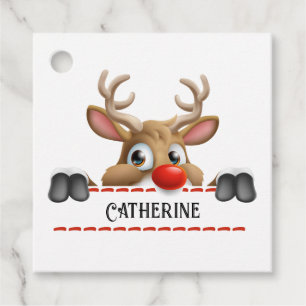 Rudolph Reindeer in Santa Hat - Christmas Favour Tags