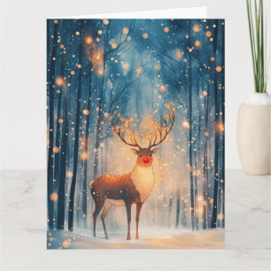Rudolph Reindeer in Snowy Forest Christmas Card