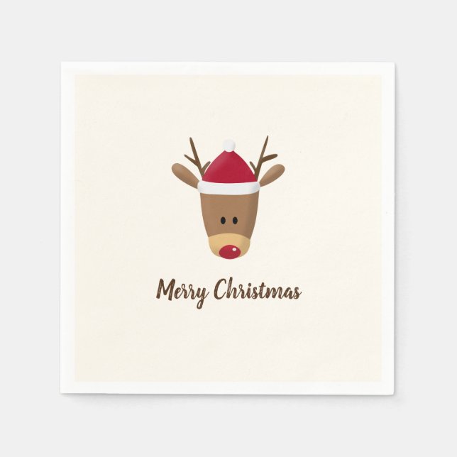 Rudolph Reindeer Merry Christmas Paper Napkin (Front)