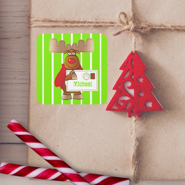 Rudolph Reindeer North Pole Special Delivery Kids  Square Sticker (Creator Uploaded)