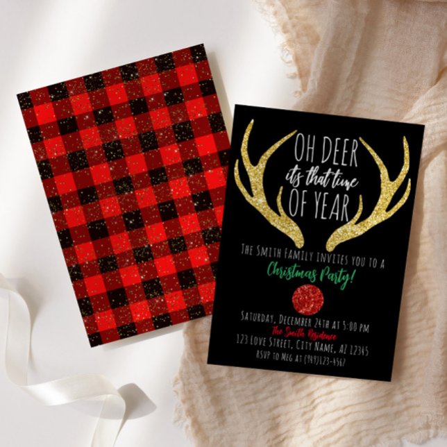 Rudolph Reindeer Oh Deer Christmas Holiday Party Invitation (Creator Uploaded)