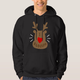 Rudolph Reindeer Ugly Christmas Party Gift I Love  Hoodie