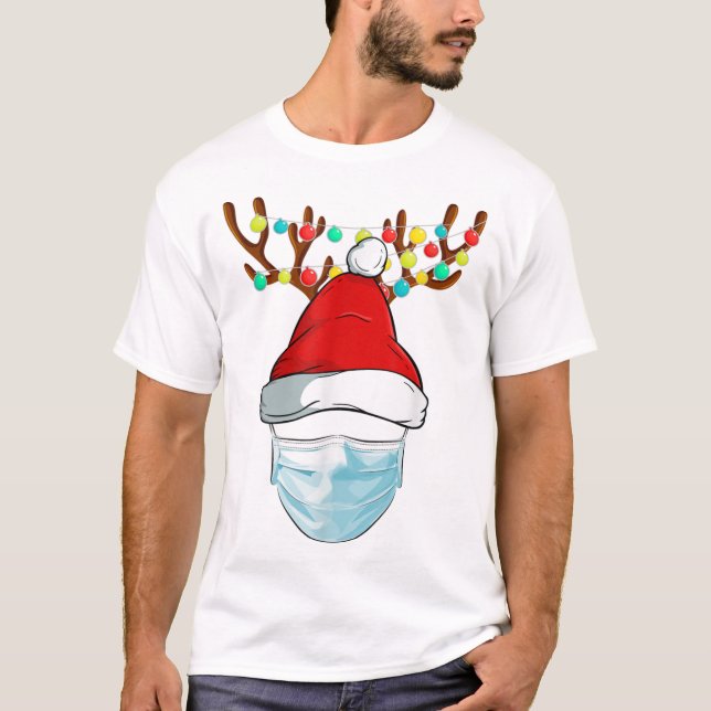 Rudolph Reindeer Wear Face Mask Christma T-Shirt (Front)