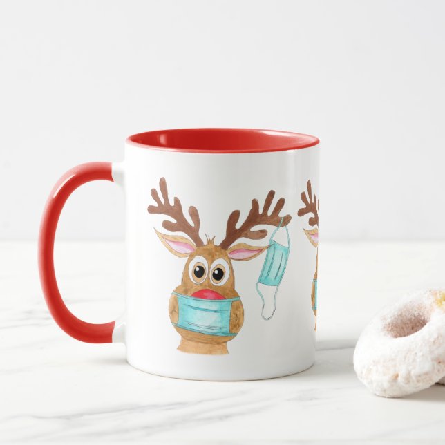 Rudolph the Face Masked Reindeer Mug (With Donut)