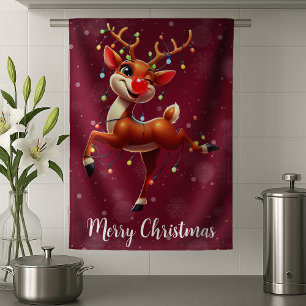 Rudolph The Red Nose Reindeer Christmas Tea Towel