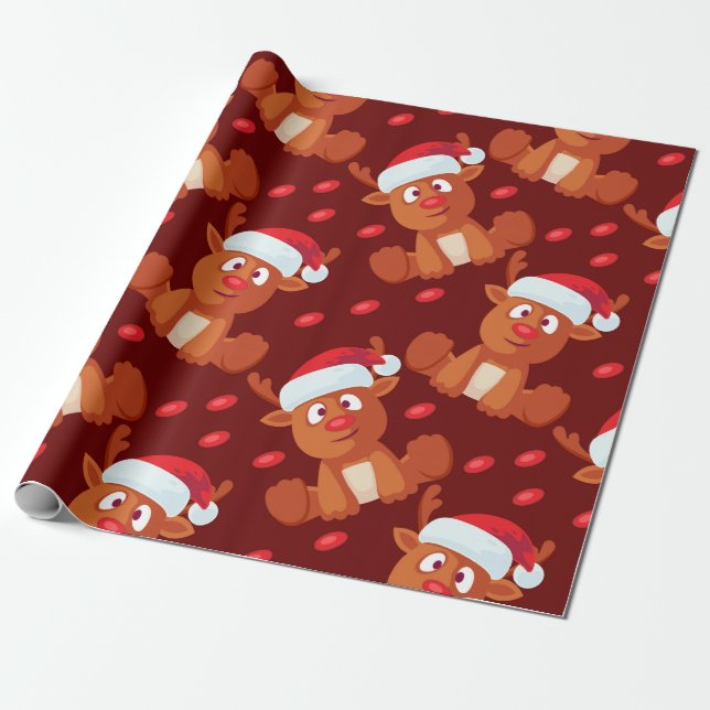 Rudolph the Reindeer Christmas Gift Wrapping Paper (Unrolled)