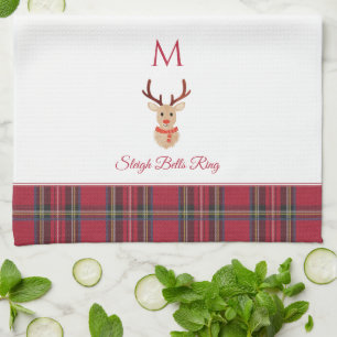 Rudolph the Reindeer Custom Monogram Christmas Tea Towel