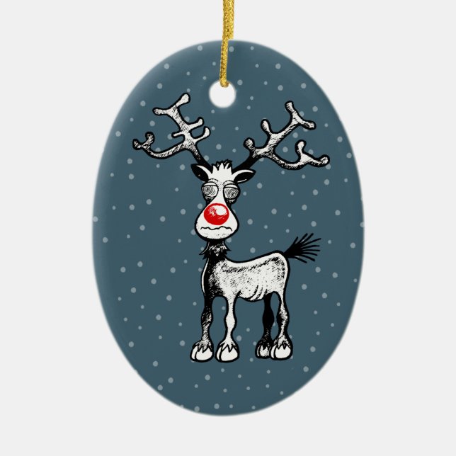 Rudolph the Reindeer's Bad Mood Ceramic Tree Decoration (Front)