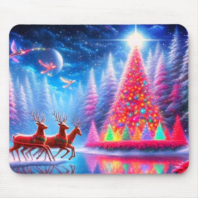 Rudolph + Two Reindeer Get Ready to Assist Santa  Mouse Pad (Front)