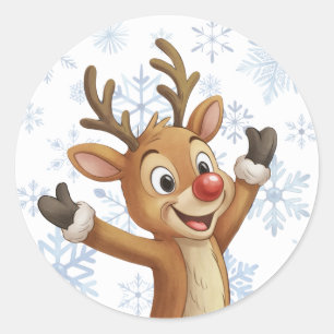 Rudolph With Blue Snowflakes Classic Round Sticker