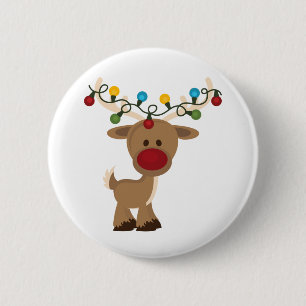Rudolph_with_Christmas_Lights 6 Cm Round Badge