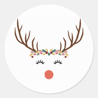 Rudolph with flower crown classic round sticker