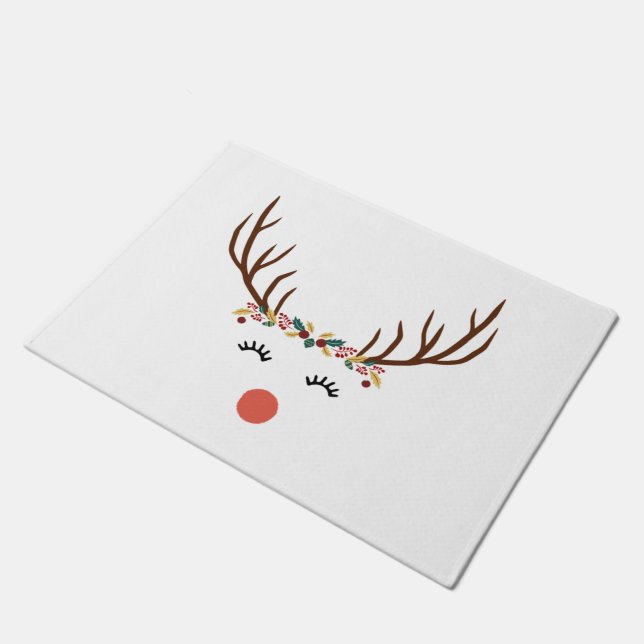 Rudolph with flower crown doormat (Angled)