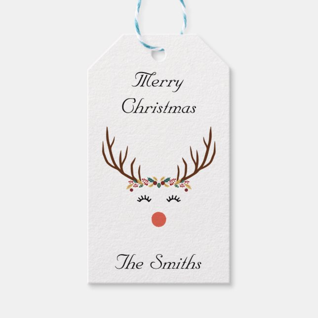 Rudolph with flower crown favour tags (Front)