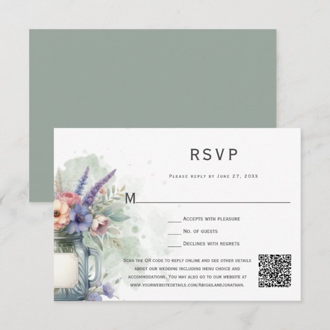 Rudtic Mason Jar Floral RSVP Card (Front/Back)