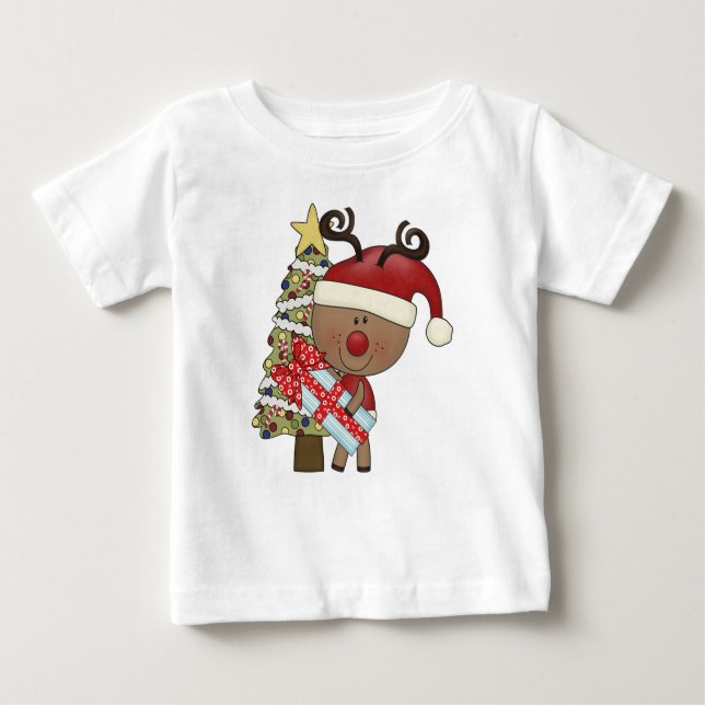 Rudy Reindeer Holiday Tree Baby T-Shirt (Front)
