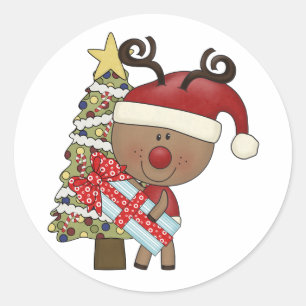 Rudy Reindeer Holiday Tree Classic Round Sticker